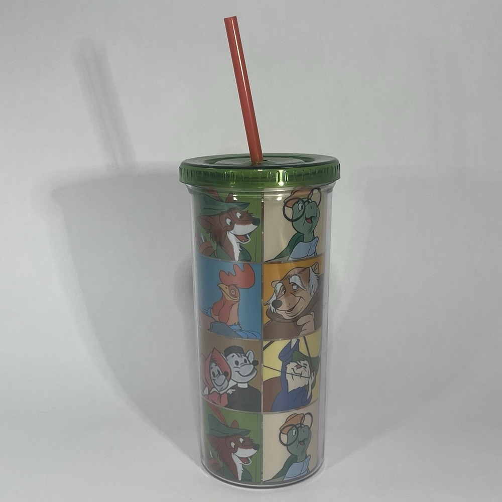 Disney Robin Hood Character Grid Carnival Plastic Cup With Lid And Straw